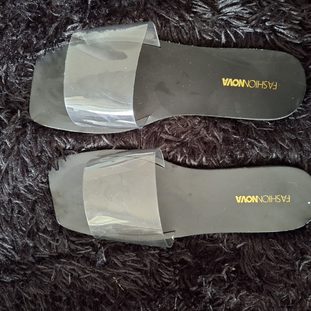 Fashion Nova Transparent Slide Sandals with Black Base